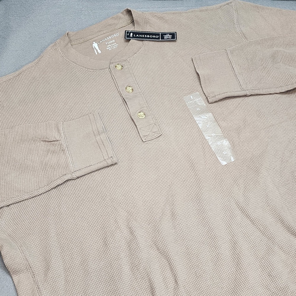 Lanesboro Henley Shirt Light Brown Thermal Waffle Knit Mens XL New